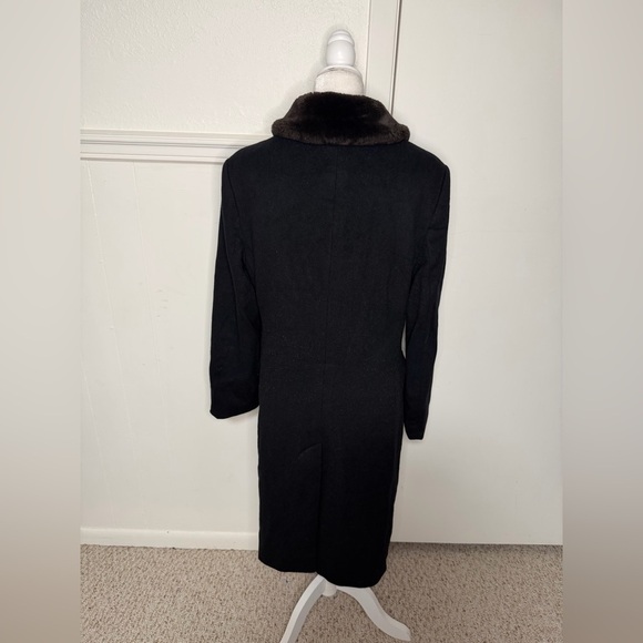 Calvin Klein Vintage Black Wool Coat with Faux Fur Collar size 14 - Picture 3 of 8